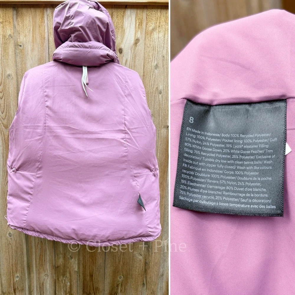 Lululemon Wunder Puff Jacket Velvet Dust Purple Pink Size 8 Hooded Puffer Coat - Picture 15 of 17